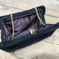 Clutch purse - 70s Ruth Saltz Suede Clutch Purse, Vintage Feathered Shoulder Bag by The Old Grainery (1970s, bag, black)