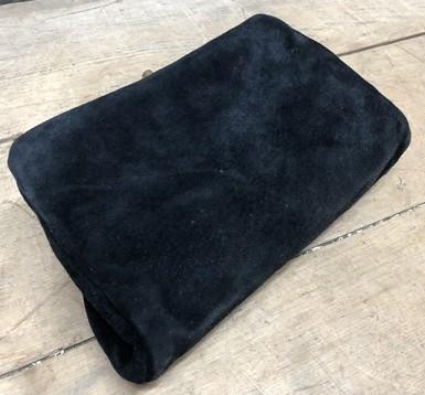 Clutch purse - 70s Ruth Saltz Suede Clutch Purse, Vintage Feathered Shoulder Bag by The Old Grainery (1970s, bag, black)
