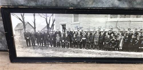 1920s Sciota IL Christian Church Photo, Antique Yardlong Panorama A