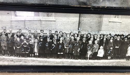 1920s Sciota IL Christian Church Photo, Antique Yardlong Panorama A