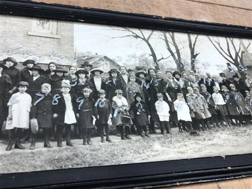 1920s Sciota IL Christian Church Photo, Antique Yardlong Panorama A