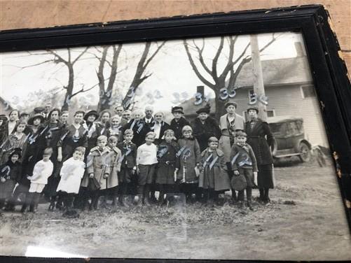 1920s Sciota IL Christian Church Photo, Antique Yardlong Panorama A
