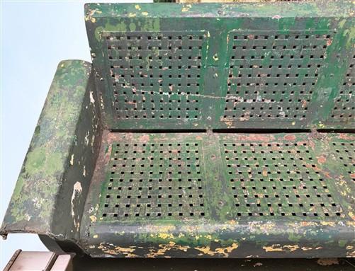 Glider - Metal Porch Glider Bench, Vintage Garden Patio Seat, Green Chippy Paint, Outdoor by The Old Grainery (antique, ga...