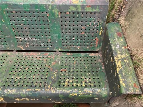 Glider - Metal Porch Glider Bench, Vintage Garden Patio Seat, Green Chippy Paint, Outdoor by The Old Grainery (antique, ga...