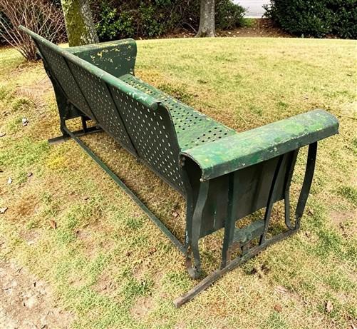 Glider - Metal Porch Glider Bench, Vintage Garden Patio Seat, Green Chippy Paint, Outdoor by The Old Grainery (antique, ga...