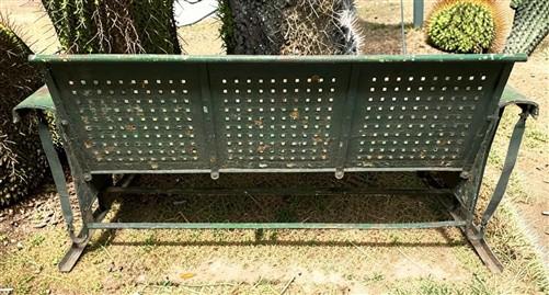 Glider - Metal Porch Glider Bench, Vintage Garden Patio Seat, Green Chippy Paint, Outdoor by The Old Grainery (antique, ga...