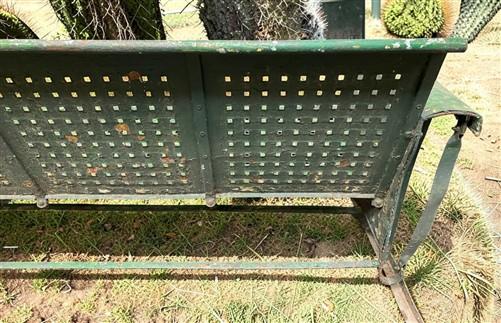 Glider - Metal Porch Glider Bench, Vintage Garden Patio Seat, Green Chippy Paint, Outdoor by The Old Grainery (antique, ga...