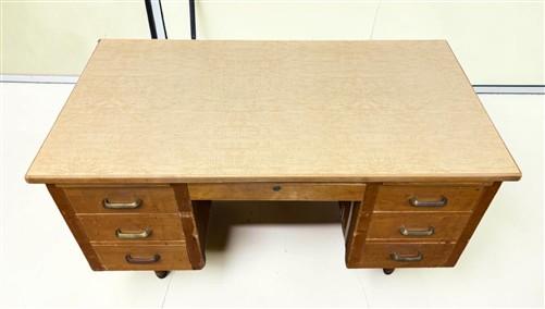 Desk - 54" Wood Desk, Vintage Mid-Century Double Pedestal 6 Drawer Home Office Desk by The Old Grainery (antique desk, com...