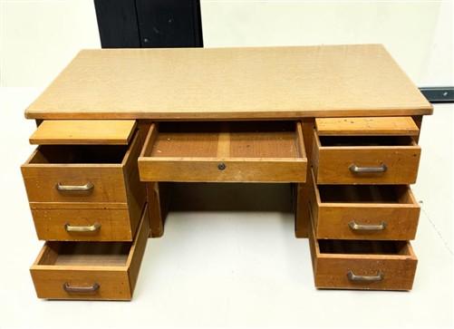 Desk - 54" Wood Desk, Vintage Mid-Century Double Pedestal 6 Drawer Home Office Desk by The Old Grainery (antique desk, com...