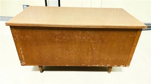 Desk - 54" Wood Desk, Vintage Mid-Century Double Pedestal 6 Drawer Home Office Desk by The Old Grainery (antique desk, com...