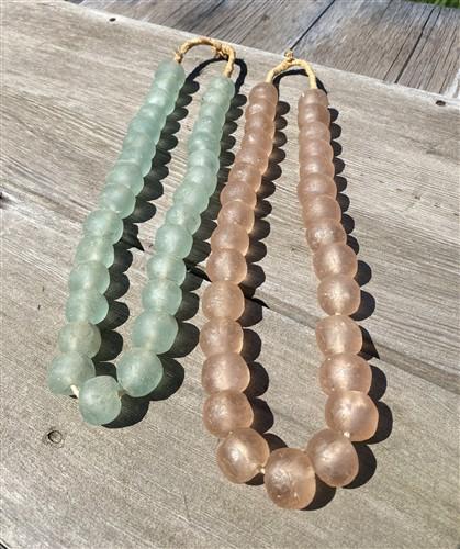 Home Goods - Blue Pink Recycled Glass Beads African Trade Beads, Sea Glass Style, 2 Strands by The Old Grainery (African,...