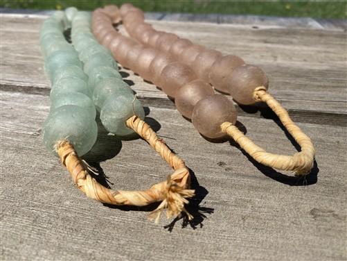 Home Goods - Blue Pink Recycled Glass Beads African Trade Beads, Sea Glass Style, 2 Strands by The Old Grainery (African,...