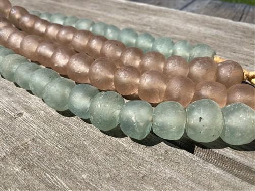 Home Goods - Blue Pink Recycled Glass Beads African Trade Beads, Sea Glass Style, 2 Strands by The Old Grainery (African,...