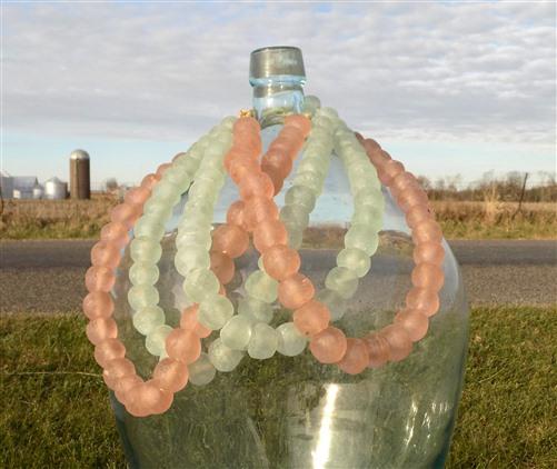 Blue Pink Recycled Glass Beads African Trade Beads, Sea Glass Style, 4 Strands