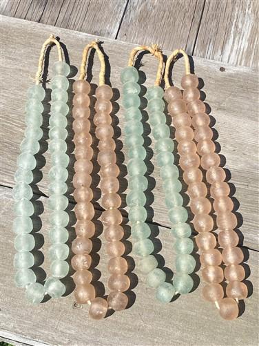 Home Goods - Blue Pink Recycled Glass Beads African Trade Beads, Sea Glass Style, 4 Strands by The Old Grainery (African,...