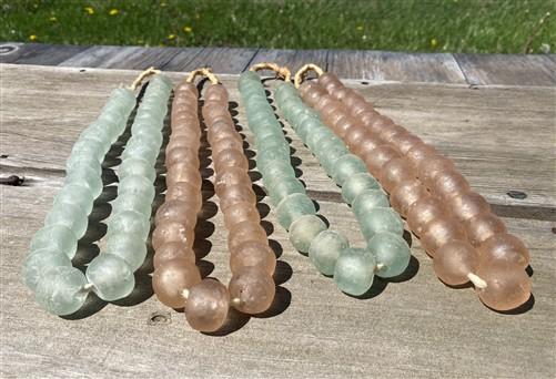 Home Goods - Blue Pink Recycled Glass Beads African Trade Beads, Sea Glass Style, 4 Strands by The Old Grainery (African,...