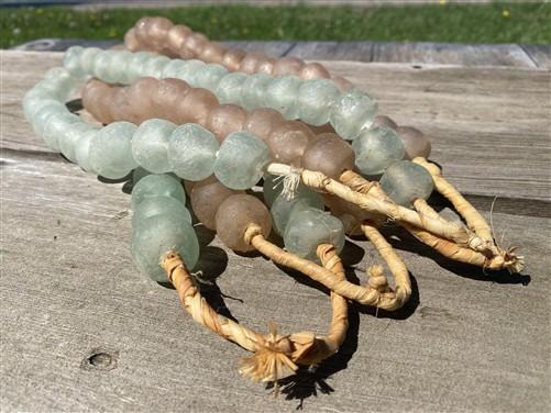 Home Goods - Blue Pink Recycled Glass Beads African Trade Beads, Sea Glass Style, 4 Strands by The Old Grainery (African,...