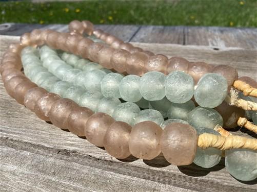Home Goods - Blue Pink Recycled Glass Beads African Trade Beads, Sea Glass Style, 4 Strands by The Old Grainery (African,...