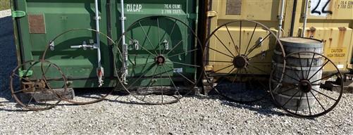 Home & Living > Outdoor & Gardening - 5 Cast Iron Implement Wheels, Wagon Wheel, Tractor Steel Rims, Industrial Age H by T...