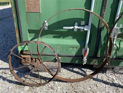 Home & Living > Outdoor & Gardening - 5 Cast Iron Implement Wheels, Wagon Wheel, Tractor Steel Rims, Industrial Age H by T...