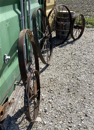 Home & Living > Outdoor & Gardening - 5 Cast Iron Implement Wheels, Wagon Wheel, Tractor Steel Rims, Industrial Age H by T...