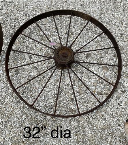 Home & Living > Outdoor & Gardening - 5 Cast Iron Implement Wheels, Wagon Wheel, Tractor Steel Rims, Industrial Age H by T...
