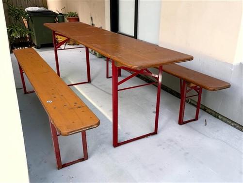 Table - Vintage German Oktoberfest Beer Garden Table & Bench, Honey Brown Outdoor Set H1 by The Old Grainery (20 inches, 3...