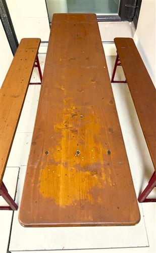 Table - Vintage German Oktoberfest Beer Garden Table & Bench, Honey Brown Outdoor Set H1 by The Old Grainery (20 inches, 3...