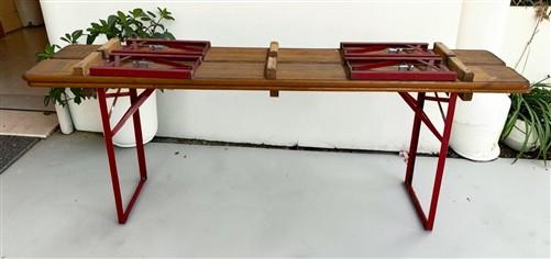 Table - Vintage German Oktoberfest Beer Garden Table & Bench, Honey Brown Outdoor Set H1 by The Old Grainery (20 inches, 3...