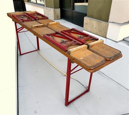 Table - Vintage German Oktoberfest Beer Garden Table & Bench, Honey Brown Outdoor Set H1 by The Old Grainery (20 inches, 3...