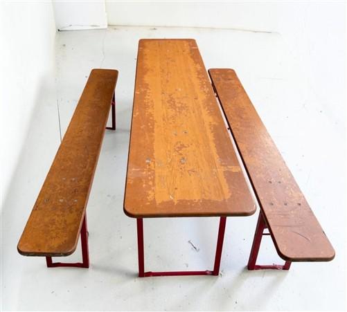 Table - Vintage German Oktoberfest Beer Garden Table & Bench, Honey Brown Outdoor Set H2 by The Old Grainery (beer garden...