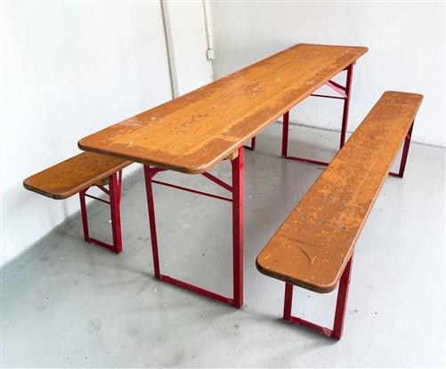 Table - Vintage German Oktoberfest Beer Garden Table & Bench, Honey Brown Outdoor Set H2 by The Old Grainery (beer garden...