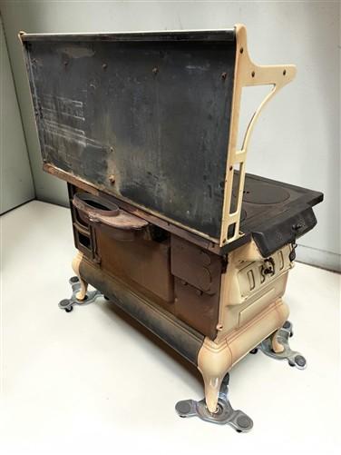 Wood Burning Stove - Monogram Cast Iron Wood Cook Stove, Cream Enamel, Top Shelf, Vintage Cook Range by The Old Grainery (...