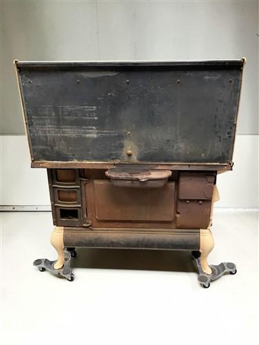 Wood Burning Stove - Monogram Cast Iron Wood Cook Stove, Cream Enamel, Top Shelf, Vintage Cook Range by The Old Grainery (...