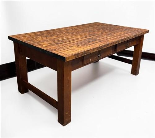 Work table - Industrial Wood Work Table, Vintage 6' Butcher Block Top Desk, Farmhouse Decor by The Old Grainery (antique w...