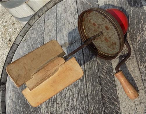 Dandy Deluxe Hand Crank Butter Churn, Vintage Glass Tabletop Wooden Paddle Dairy