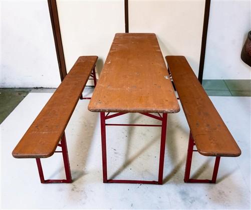 Vintage German Oktoberfest Beer Garden Table & Bench, Honey Brown Outdoor Set H3