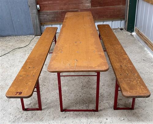 Vintage German Oktoberfest Beer Garden Table & Bench, Honey Brown Outdoor Set H4