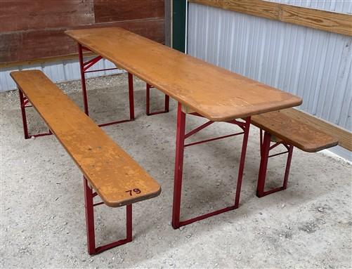 Vintage German Oktoberfest Beer Garden Table & Bench, Honey Brown Outdoor Set H4