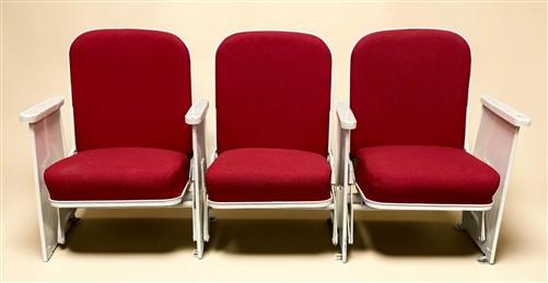 Theater Seats - 3 Theater Seats, Vintage Red Upholstered Tip-Up Cinema Auditorium Seating, A1 by The Old Grainery (auditor...