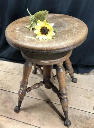 Swivel Wood Piano Organ Stool, Glass Claw Feet, Vintage Organ Bar Bench Old O