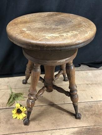 Swivel Wood Piano Organ Stool, Glass Claw Feet, Vintage Organ Bar Bench Old O
