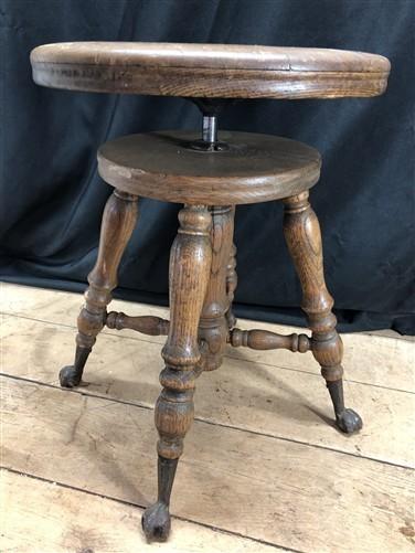 Swivel Wood Piano Organ Stool, Glass Claw Feet, Vintage Organ Bar Bench Old O