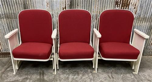 Theater Seats - 3 Theater Seats, Vintage Red Upholstered Tip-Up Cinema Auditorium Seating, A2 by The Old Grainery (auditor...