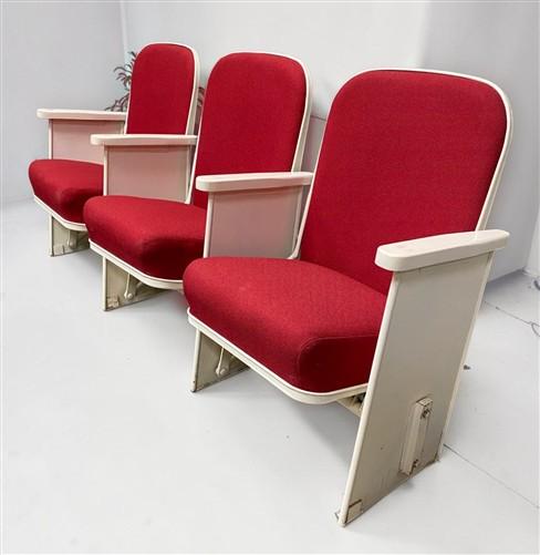 Theater Seats - 3 Theater Seats, Vintage Red Upholstered Tip-Up Cinema Auditorium Seating, A3 by The Old Grainery (auditor...