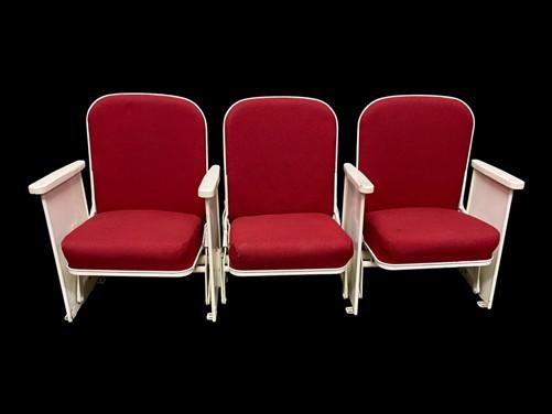 Theater Seats - 3 Theater Seats, Vintage Red Upholstered Tip-Up Cinema Auditorium Seating, A4 by The Old Grainery (auditor...