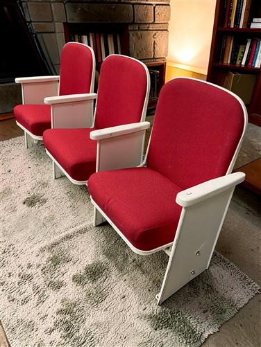 Theater Seats - 3 Theater Seats, Vintage Red Upholstered Tip-Up Cinema Auditorium Seating, A5 by The Old Grainery (auditor...