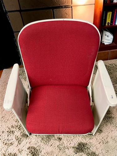 Theater Seats - 3 Theater Seats, Vintage Red Upholstered Tip-Up Cinema Auditorium Seating, A5 by The Old Grainery (auditor...