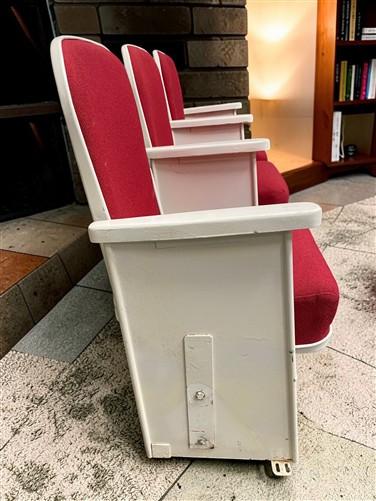 Theater Seats - 3 Theater Seats, Vintage Red Upholstered Tip-Up Cinema Auditorium Seating, A5 by The Old Grainery (auditor...