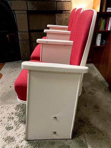 Theater Seats - 3 Theater Seats, Vintage Red Upholstered Tip-Up Cinema Auditorium Seating, A5 by The Old Grainery (auditor...